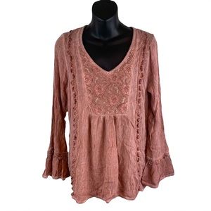 Knox Rose boho crochet/lace mauve Top Blouse, Size M runs large